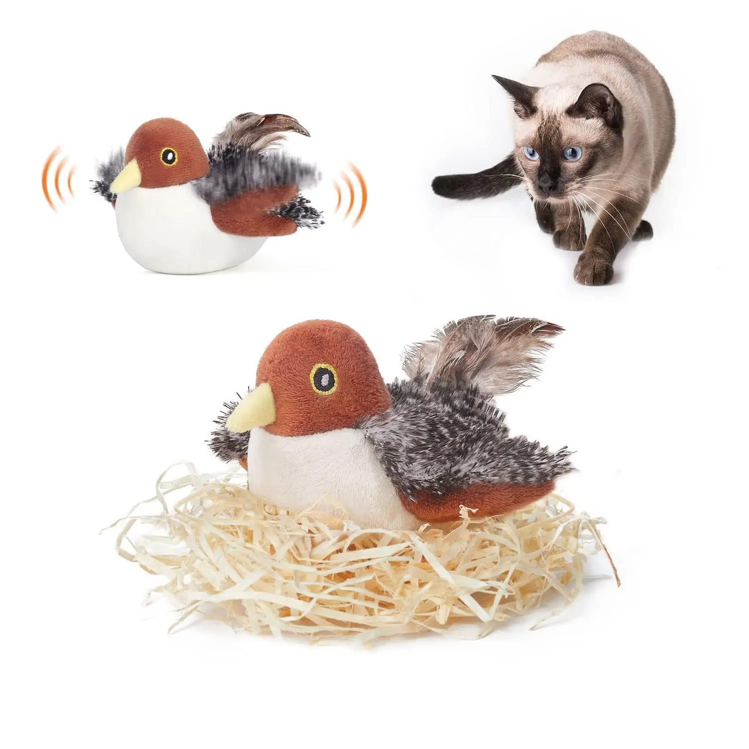 Potaroma Cat Toys Flapping Bird (No Flying), Interactive Cat Exercise Toys, Lifelike Cat Kicker Catnip Toys Chirp Tweet, Interactive Cat Exercise Toys