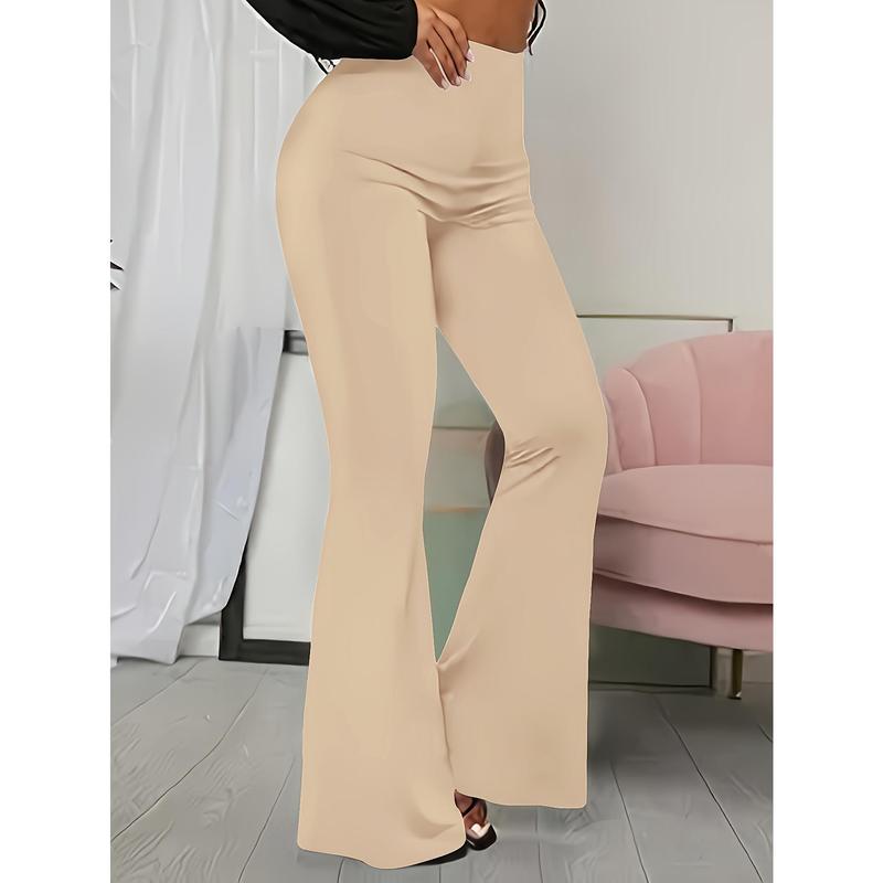 Solid Color Flare Leg Pants, Elegant Forbidden Pants For Spring & Summer, Women's Clothing
