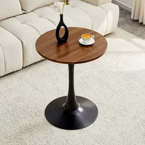 Round Dining Table, 23.6" Circle Tulip Table with Thickened Tabletop & Metal Pedestal, Mid Century Modern Bistro Table for Kitchen, Small Places, Living Room, Cafe (Faux Walnut)