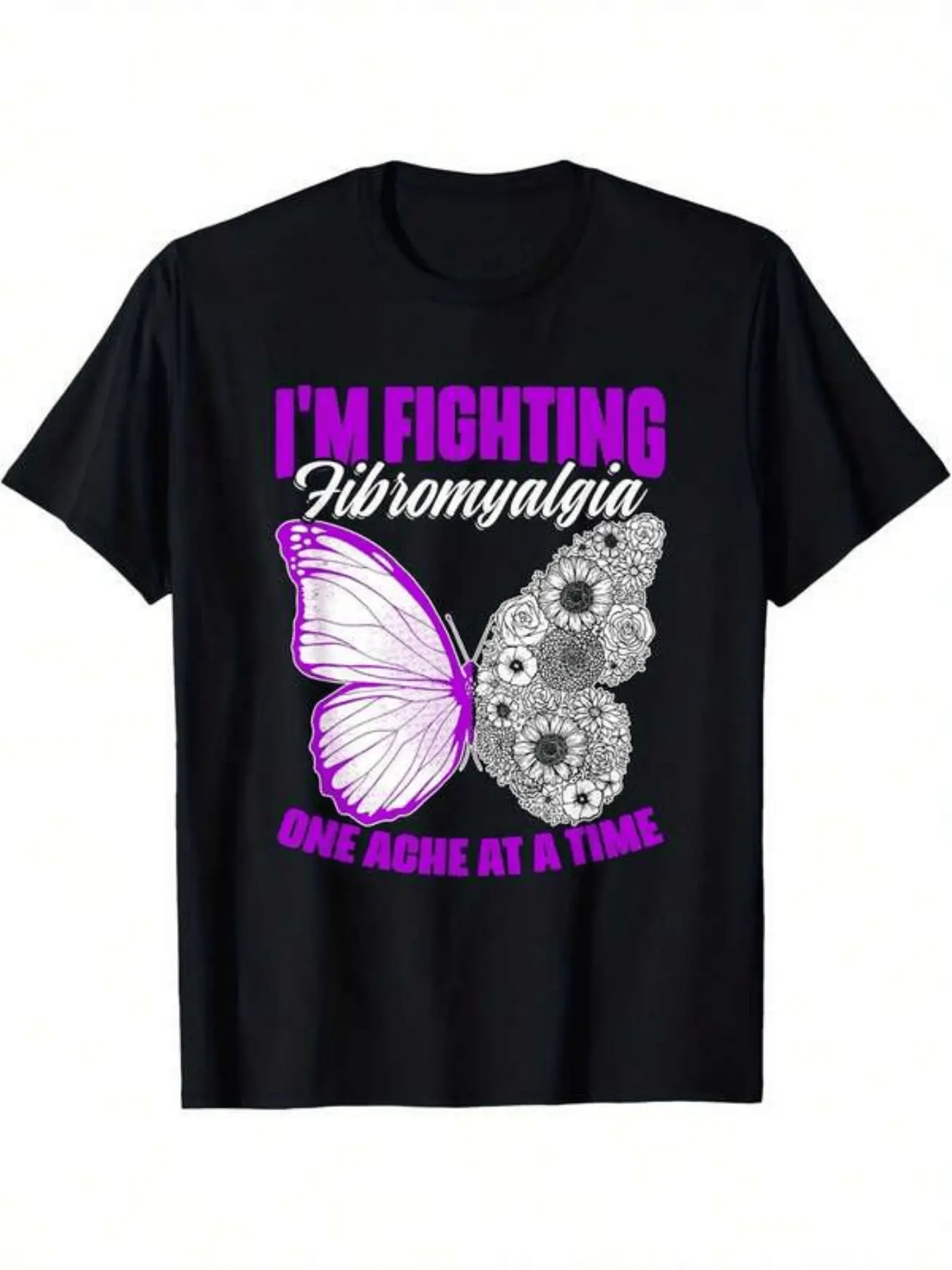 Fibromyalgia Warrior T-Shirt| Im Fighting Fibromyalgia Design With Purple Butterfly Graphic, Casual & Comfortable, All-Season, Crew Neck, Regular Fit, Short Sleeve, Perfect for Men, Plus Size
