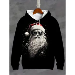Funny Christmas Santa Claus 3D Print Men's Casual Versatile Sports Long Sleeved Hooded Drawstring Sweatshirt, Suitable For Fitness, Running, Autumn And Winter Sports And Outdoor Wear