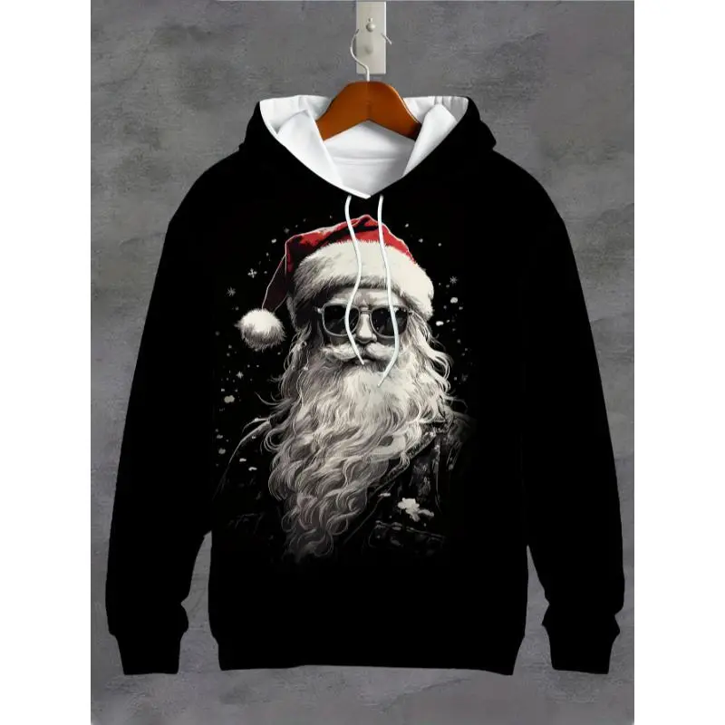 Funny Christmas Santa Claus 3D Print Men's Casual Versatile Sports Long Sleeved Hooded Drawstring Sweatshirt, Suitable For Fitness, Running, Autumn And Winter Sports And Outdoor Wear Funny Christmas Santa Claus 3D Print Men's Casual Versatile Sports Long Sleeved Hooded Drawstring Sweatshirt, Suitable For Fitness, Running, Autumn And Winter Sports And Outdoor Wear