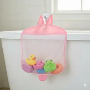 Hanging Bathtub Toy Storage Net, No Drill Waterproof Foldable Portable Design, Large Capacity Kids Bath Toy Organizer, Bathroom Storage Basket, Bath Storage Bag