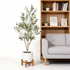5' Artificial Olive Tree Decor, 1pc Set in Black Plastic Pot, Indoor Home Decor Plant