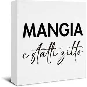 Funny Italian Kitchen Sign - Kitchen Decor - Indoor Home Decoration - Home Decor Products - Mangia e Statti Zitto Wooden Sign Home Dining Room Cabinets Decor - 5×5 Inches