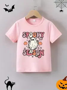 "Spooky Season" Cute Ghost Kids T-Shirt - Retro Groovy Halloween Graphic Tee for Toddler Girls Boys