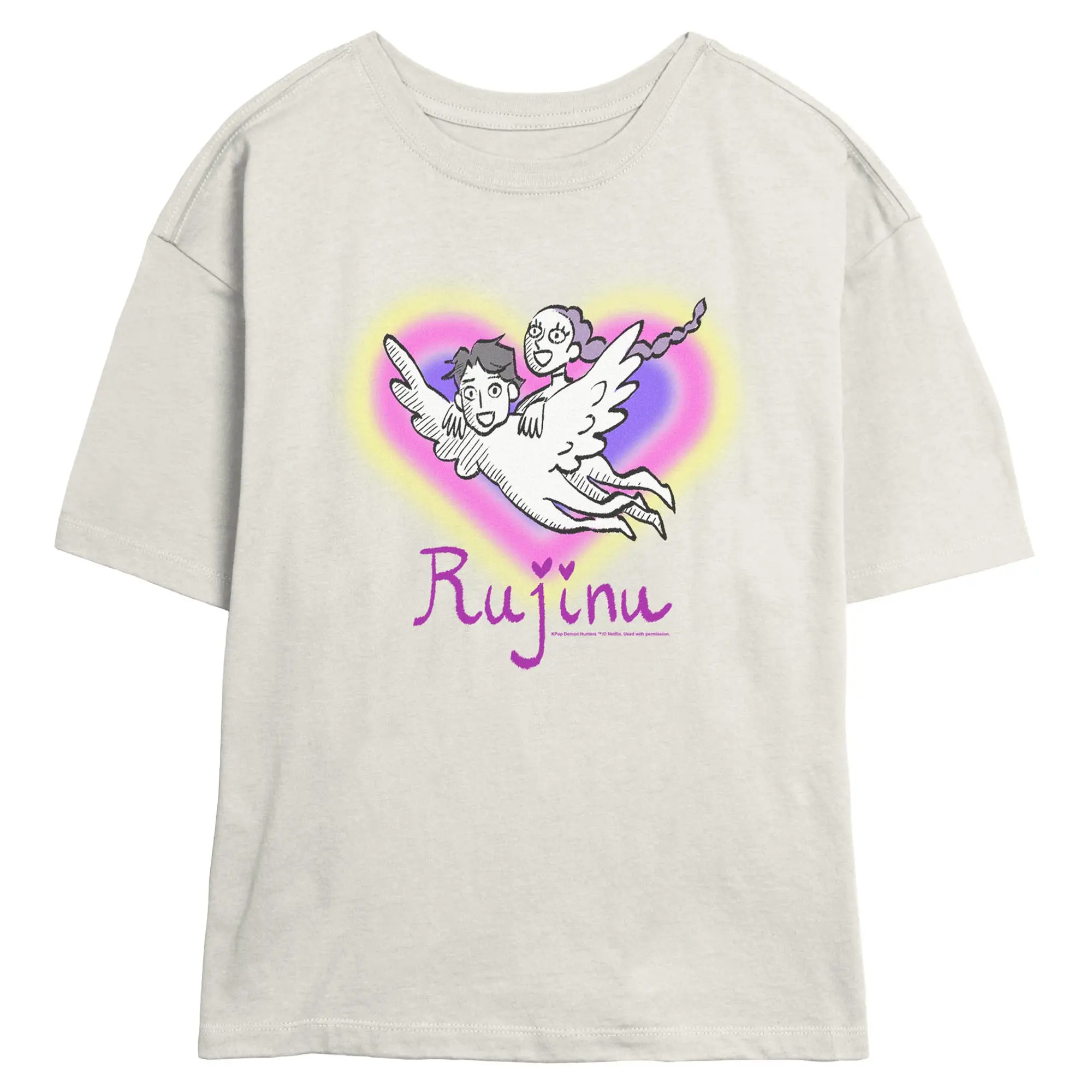 Women's Short-Sleeve KPop Demon Hunters Rujinu Heart Fan Art T-Shirt - Sky, Colorful, Everyday Fit, Shortsleeve