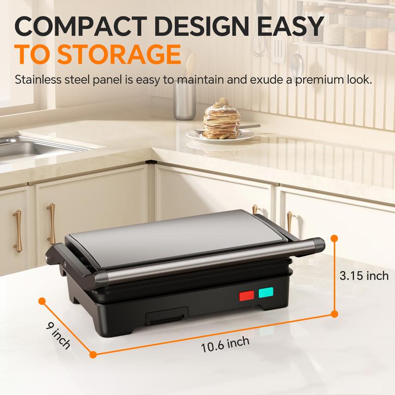Panini Press Grill, 3-in-1 Electric Grill, 180° Openable, Non-Stick Plates, Floating Hinge, With Grease Tray, Gourmet Sandwich Maker for Indoor, Outdoor, Camping Cooking, BBQ, Pizza Oven, Fast Preheat & Dual Heating Plates, Easy Cleanup