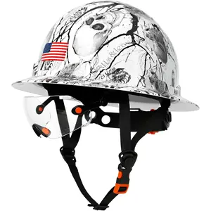 Carbon Fiber Hard Hat, Full Brim Safety Helmet with Visor, 6-Point Suspension & Chin Strap, Vented Reflective for Construction