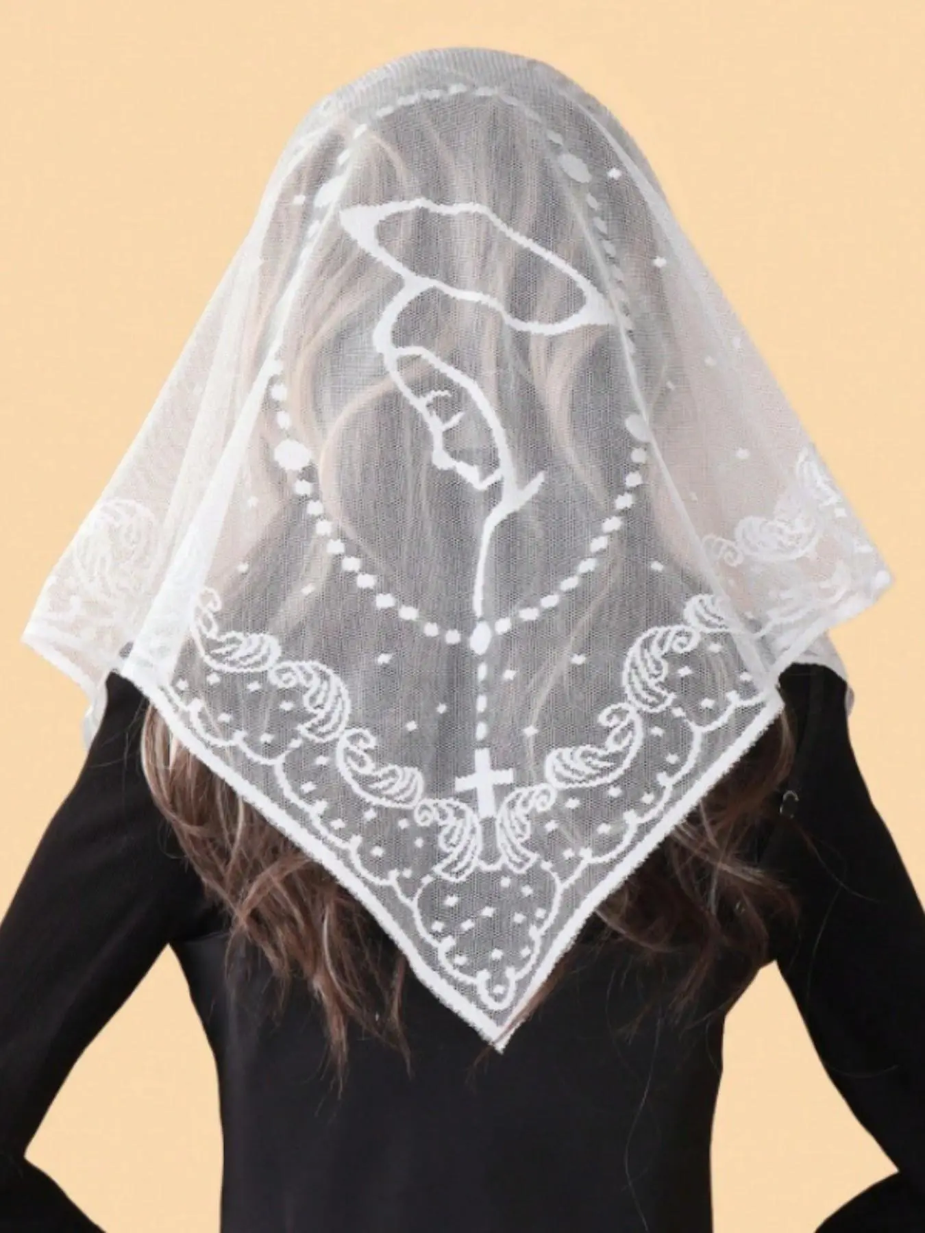 European and American Triangle Scarf, Embroidered Hollow Out Shawl, Mother Mary Church Wedding Decoration Headscarf, Elegant Accessory
