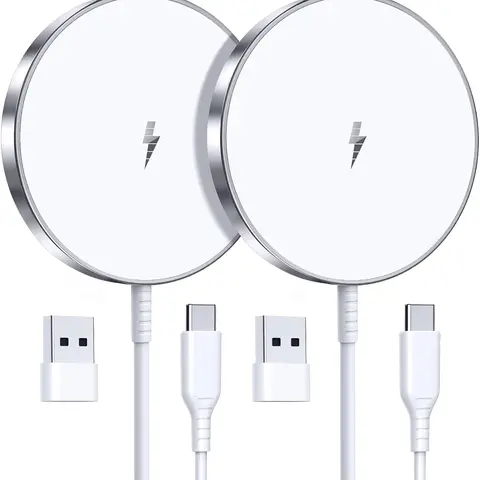 OANDYS 2-Pack 15W Magnetic Fast Charging Cordless Charger - MagSafe Compatible, Auto Align Snap, USB-A, for iPhone 16/15/14, AirPods, iPad