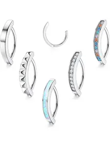 5Pcs 14G Clicker Belly Button Ring for Women Cubic Zirconia Opal Belly Barbell Piercing Reverse Curved Navel Rings Body Piercing Jewelry