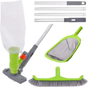 Deluxe Swimming Pool Cleaning Kit with Spa Jet Pool Vacuum Cleaner,Pool Brush, Semi-deep Skimmer Net & Adjustable 57.5-inch Pole,Ideal for Cleaning Above Ground Pools, Inflatable Pool