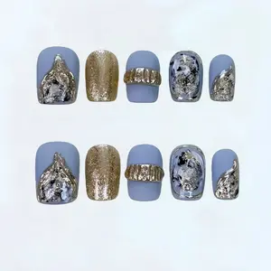 JC Nailcare Glitter Fake Nail Art Decoration Single Item - Sweet-Cool Japanese Beauty Accessory, Easy-Apply Removable Reusable Patch, Nail-Protecting Design