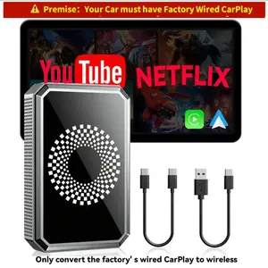 Netflix/YouTube/TikTok/Google Play/Screen mirroring to your car! Box-type in-car screen mirroring and streaming adapter, 3-in-1 wireless adapter, Wireless Display Adapter, compatible with factory wired CarPlay vehicles, Wireless Carplay Dongle