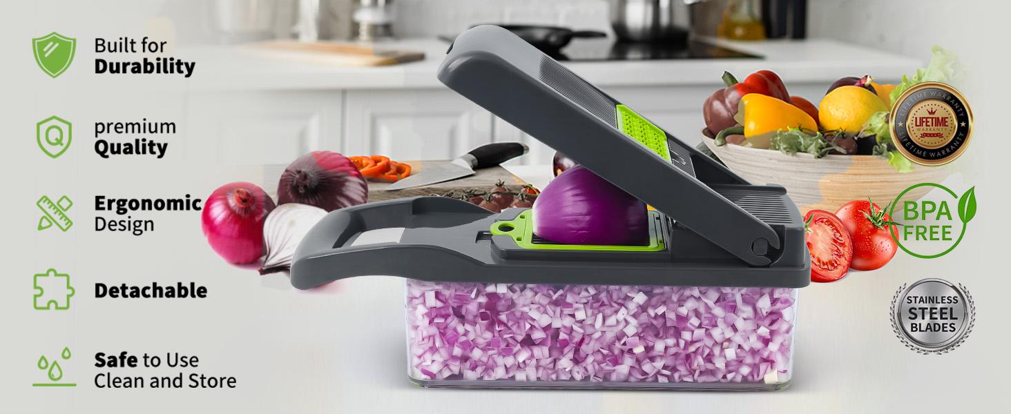 Multifunctional Vegetable Chopper with Blades 16 in 1 ,vegetable dicer, 1 Set Manual Cutter with large container, razor sharp blade  Kitchen Gadgets, Kitchen Accessories,,kitchen chopper,instrumentos de cocina.colander basket slicer
