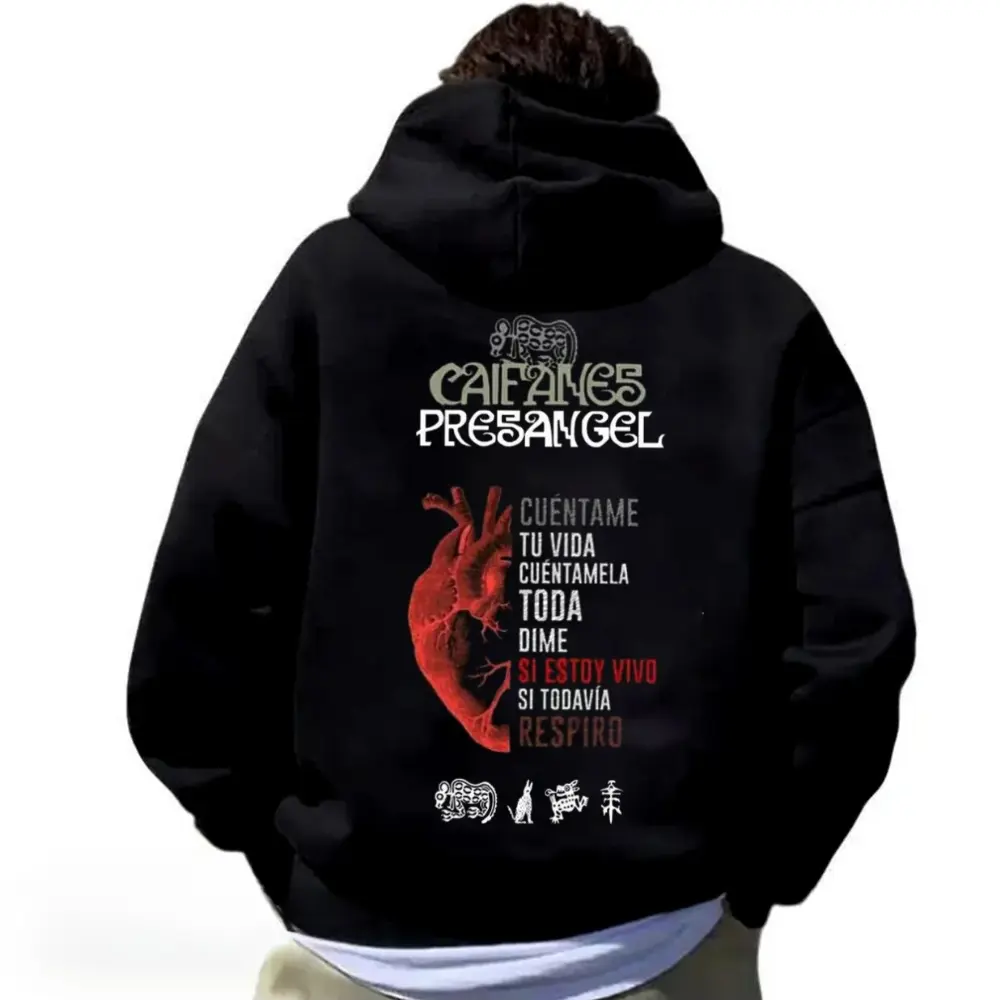 Unisex 100% Cotton High-Quality Printed Hoodie Sweatshirt - Caifanes Graphic Mens Clothing, Loose Oversized Round Neck Casual Jersey Fabric, Streetwear Style, Soft Comfortable, Halloween/Thanksgiving/Easter Outfit, Paired with Pants