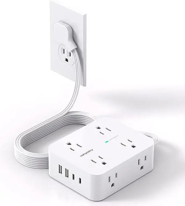 Power Strip Surge Protector with 8 AC Outlets & 4 USB Ports (2 USB-C) | 5 FT Extension Cord | Ultra Thin Flat Plug | 1080J Multi Outlet Charging Station for Home, Office & Dorm