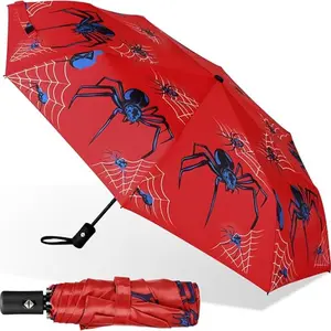 Aliceset Automatic Umbrella for Adults, Spider Printed, Folding Telescopic, Rain and Sun Protection, Travel & Work Gifts, Gift Ready