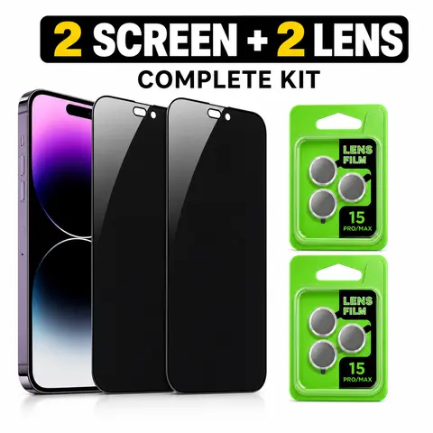 CLICHIC 4-Piece Cellphone Screen + Lens Protection Kit for iPhone 17/16/15/14/13 Series - 2 Bubble-Free Anti-Peeping Wear Resistant Tempered Glass Screen Protectors, 2 Camera Shields, 28° Anti-Spy, HD Clear, Smooth Touch, Fingerprint Resistant