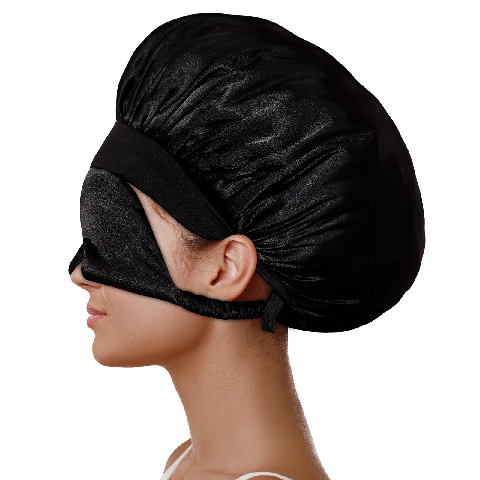 BONNET QUEEN Women's Satin Sleeping Bonnet with Silk Sleep Mask - Adjustable, Non-Slip, Large Hair Cap for Curly Hairstyles, Breathable Material, Heatless Hair Care, Sleep Aid Products