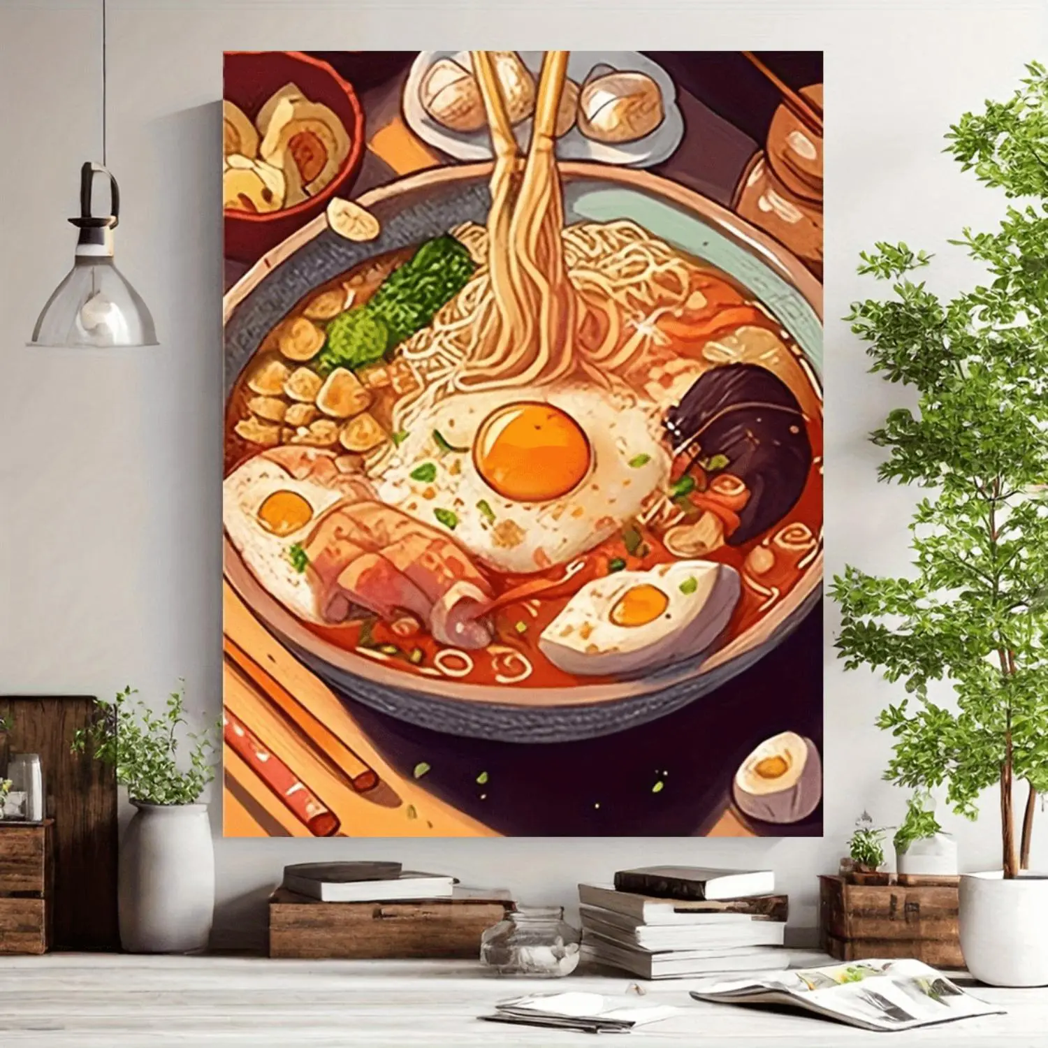 2D Flat, 2D Flat, 1pc Canvas Painting, Ramen Food, Fun Creative Canvas Wall Art Decor, Home Bedroom Kitchen Living Room Bathroom, Hotel Cafe Office Toilet Room Artwork Canvas Wall Art Poster
