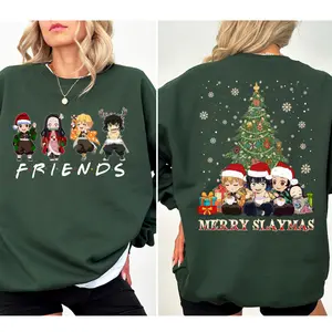 Demon Slayer Christmas 2 Sides Shirt, Friends Shirt, Merry Christmas Sweatshirt, KNY Gift, Gift For Fan Anime, Friends Tee, Vintage Anime Japanese T-Shirt, Japanese Streetwear Tee, Gift For Fans, For Men, For Women