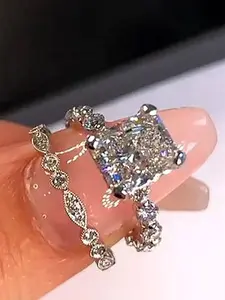 2 PC/Set Classical Cubic Zirconia Elegant Glittering Ring Sparkling Zircon Inlay For Women For Valentine's Day Gift Wedding Anniversary Party Jewelry Cubic Zirconia Rings