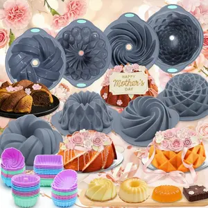 69/48/21 Pieces,  Silicone Fluted Cake Pan Set,  Non-Stick Kitchen Oven Baking Pans, Silicone Molds for Homemade Cakes, Bread, and Jello, 4 Shape Silicone Molds, Heat Resistant Bakeware for Bagel, Muffin, Cake Baking, Mother's Day Gifts，SummerVibes