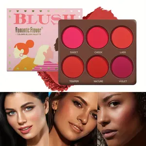 6-Color Blush Palette - Romantic Flower, Matte & Shimmer Powder, Buildable Coverage, 6 Shade Face Blush (Soft, Warm, Nude, Blush, Berry), Smooth Blendable for Light Beige Tones