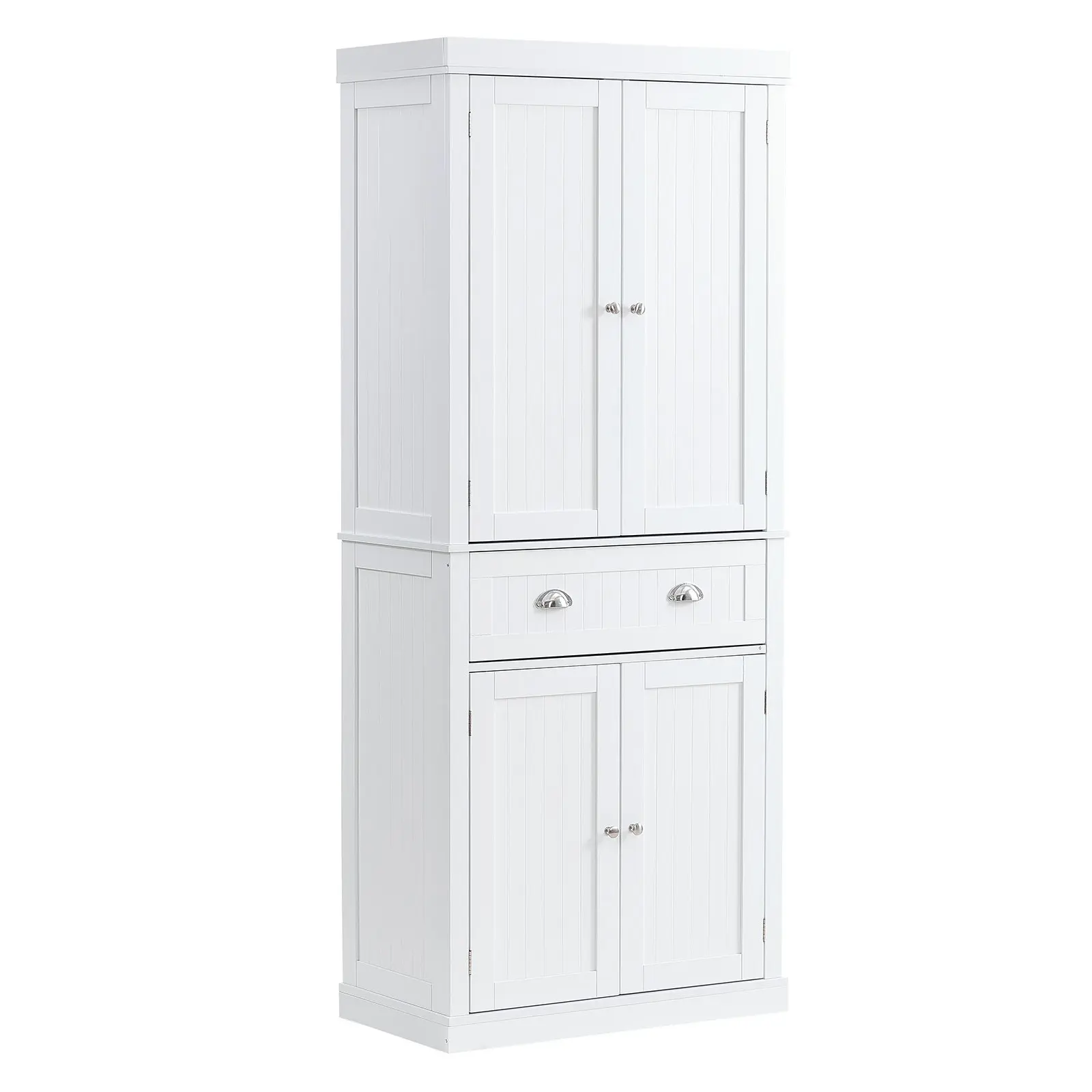 VEVOR Tall Rectangular 72-In Freestanding MDF Kitchen Storage Cabinet - Storage Organization, Magnetic Lock, Single Center Drawer, 3 Adjustable Shelves, Premium Hinge, Strip Texture, Anti-Tip Base - for Kitchen, Living Room, Pantry Storage Cabinet