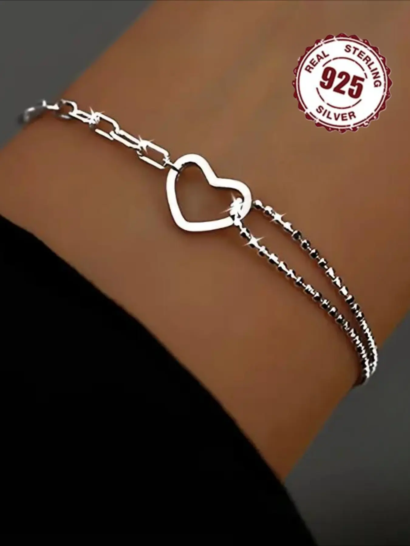 925 Sterling Silver Simple Heart Design Chain Bracelet, Exquisite Trendy Bracelet, Fashionable Jewelry for Women & Girls, Gift for Mom, Mother's Day Couples Gifts, Heart Shaped Bracelet