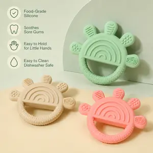 Silicone Teether, Food Grade Soft Silicone Textured Multi-contact Point Design, Easy Grip Ring for Teething Period Oral Sensory Training