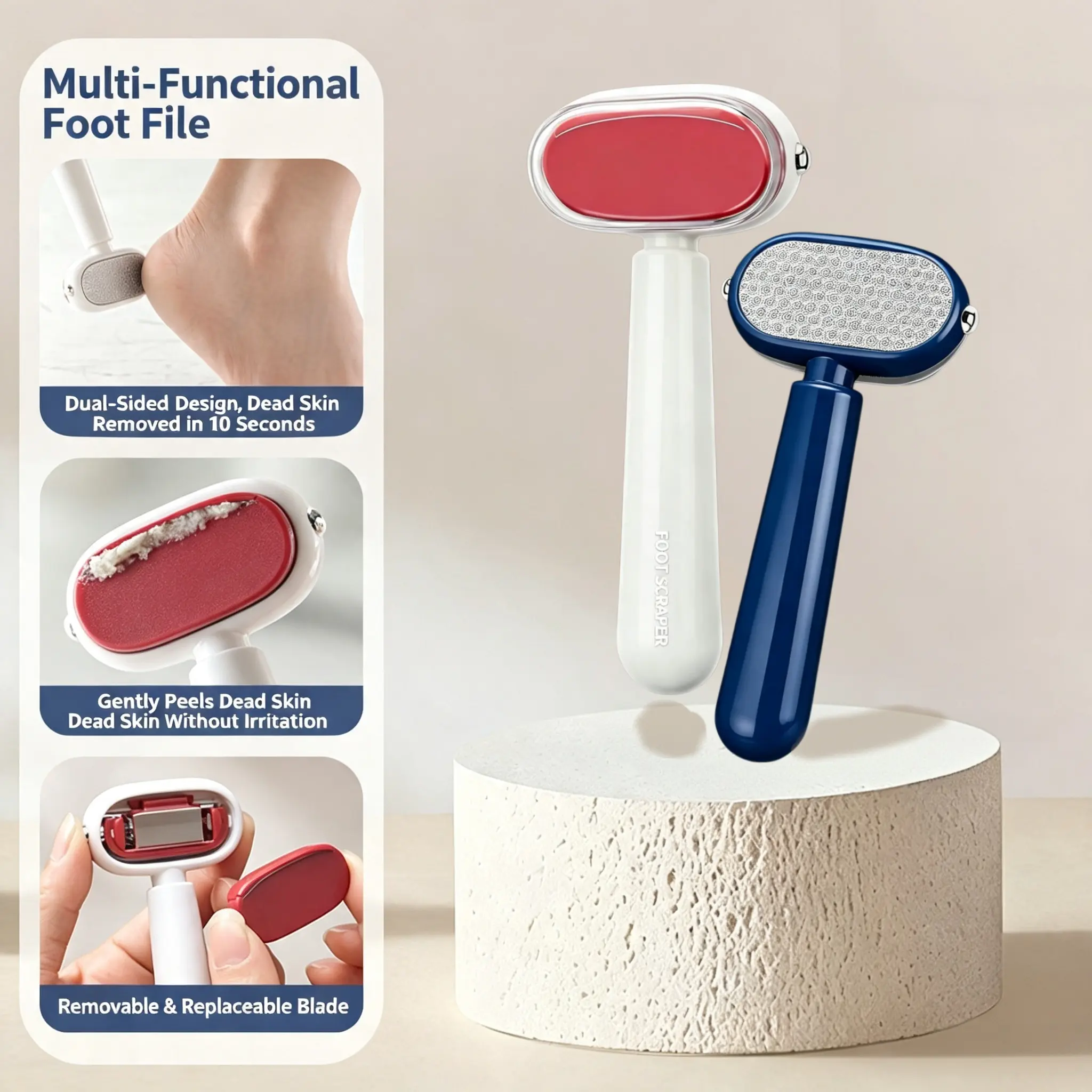 [Back to School]1/2 PCS Dual-Sided Foot Callus Remover with Replaceable Stainless Steel Blade, Portable Manual Dead Skin & Corn Remover, Safe Heel Exfoliator Pedicure Tool for Thick, Hard, Cracked Skin-MM1