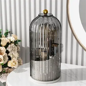 360° Rotating Makeup Brush Organizer Large Capacity Dustproof Cosmetic Storage Box Multifunctional Desktop Holder for Brushes Lipstick Eyebrow Pencil Vanity Decor