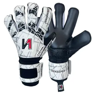 ONEKEEPER Vector Evolution Black and White Without Finger Protection - Youth Goalkeeper Gloves with German Robusto Latex & Extra Elastic Wrist Closure for Kids Sizes 3-7