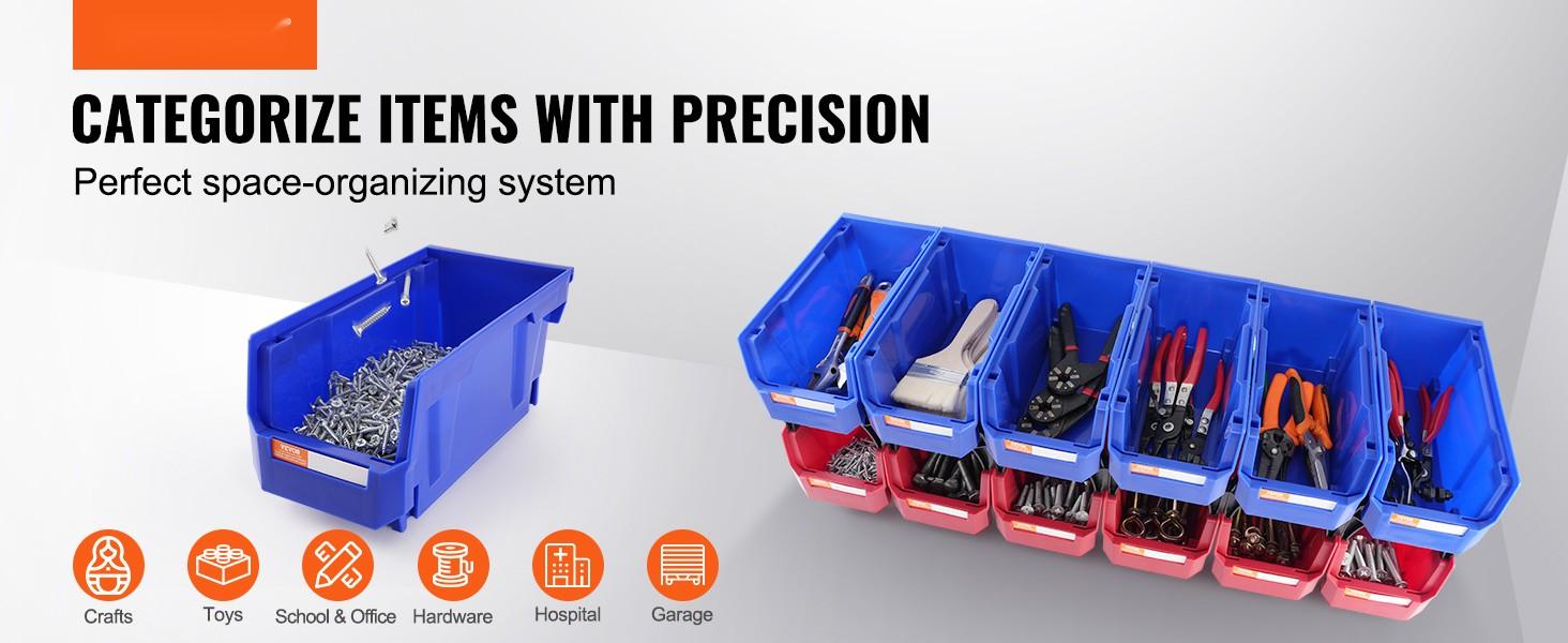 Plastic Storage Bin 11-Inch By 5-Inch By 5-Inch, Hanging Stackable Storage Organizer Bin In Blue And Red, 12-Pack, Heavy-Duty Stacking Containers For Closet, Kitchen, Office, Pantry Organization