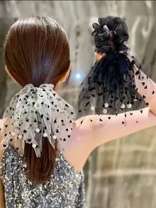Elegant Floral Design Scrunchies, Faux Pearls Accents, Perfect for Spring & Summer, Soft Fabric Material, Ideal Gift Choice