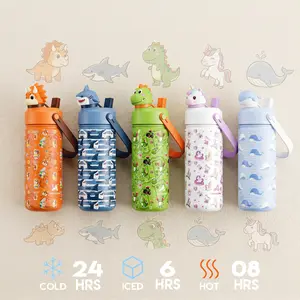 POWCAN 12oz&18oz Insulated Water Bottle, Stainless Steel Cup with Cute 3D Character Topper, 2-in-1 Dual Sip Straw & Spout Lid, Leakproof Travel Tumbler for Boys Girls School Outdoor