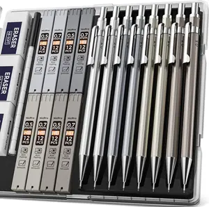 20PCS 0.5mm & 0.7mm Metal Mechanical Pencils Set, Lead Drafting Pencil for Artist Writing, Sketching, Drawing with 8 Tubes HB Lead Refills, 3PCS 4B Erasers, 9PCS Eraser Refills | Come with Case