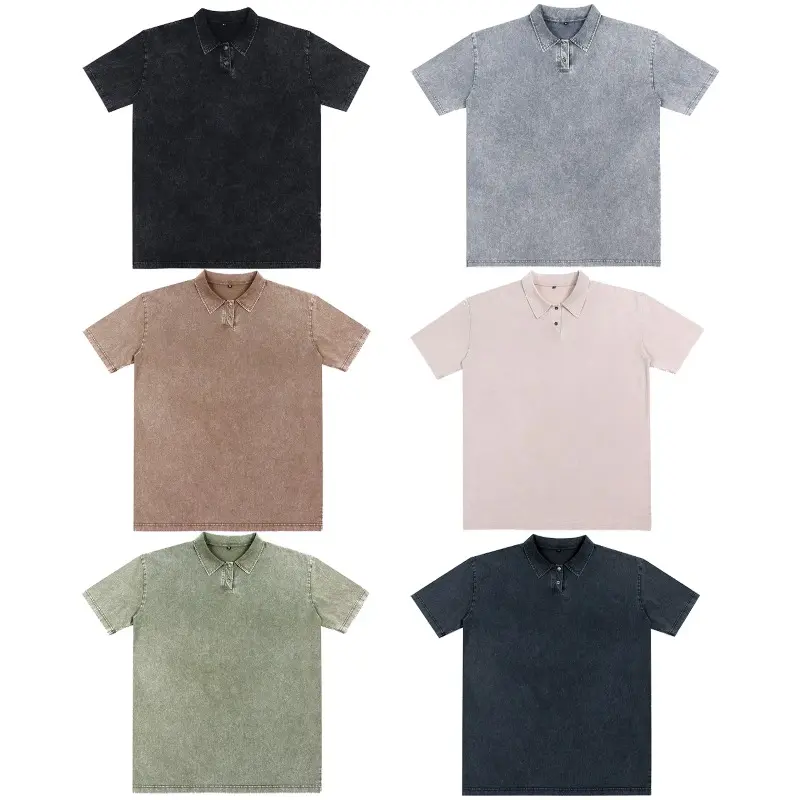 Value 3 Pack Vintage Washed Collared Polo Shirts for Men Oversized Loose Short Sleeve Multi‑Color Streetwear Tops
