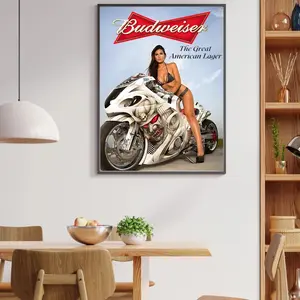 Huge Vintage Retro Budweiser King of Beers Poster Beer Motorcycle Art