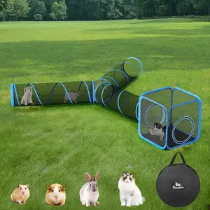 Outdoor Cat Enclosures for Indoor Cats Patio Portable Mesh Cat Tunnel Playhouse with Free Carry Bag for Multiple Cats and Small Animals Blue + Black
