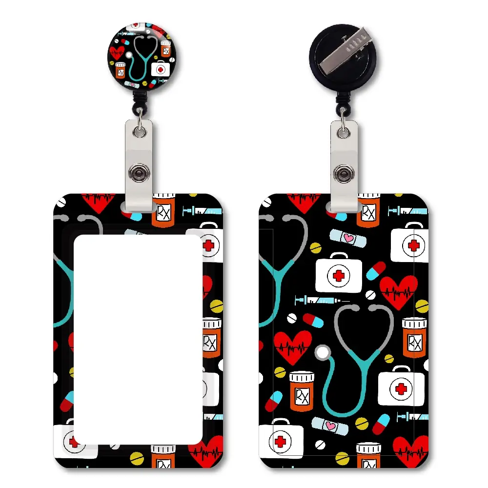 Stethoscope Lanyard ID Card Set, Detachable Label Clip Medical Badge Holder, Badge Reels Retractable, Crystal Patch Expandable Keychain, Nurse Badge Reel, Nurse Teacher Office Gift, Nursing Badge Reel