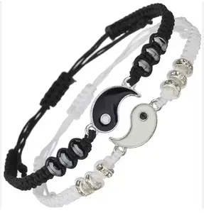 Yin Yang Couple Friendship Bracelets Knit Handmade Tai Chi Charm Adjustable Rope Unisex Design One Size Fits All Perfect for Gifts