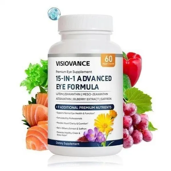 VisioVance 15-in-1 Advanced Eye Formula, Daily Eye Support Dietary Supplement, 60 Tablets per Bottle, 1-3 Pack