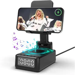 Birthday gifts for men women6in1 cell phone stand holder with wireless bluetooth speaker wireless chargeralarm clock for iphonehd surround sound portable bluetooth speaker gifts for him her