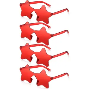 4 Pairs Star Shaped Rimless Sunglasses Transparent Candy Color Pentagram Star Sunglasses for Women