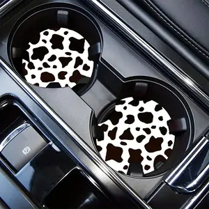 2pcs Cow patterned car coasters, household desktop water cup coasters, car coasters, universal for car models, Car Accessories