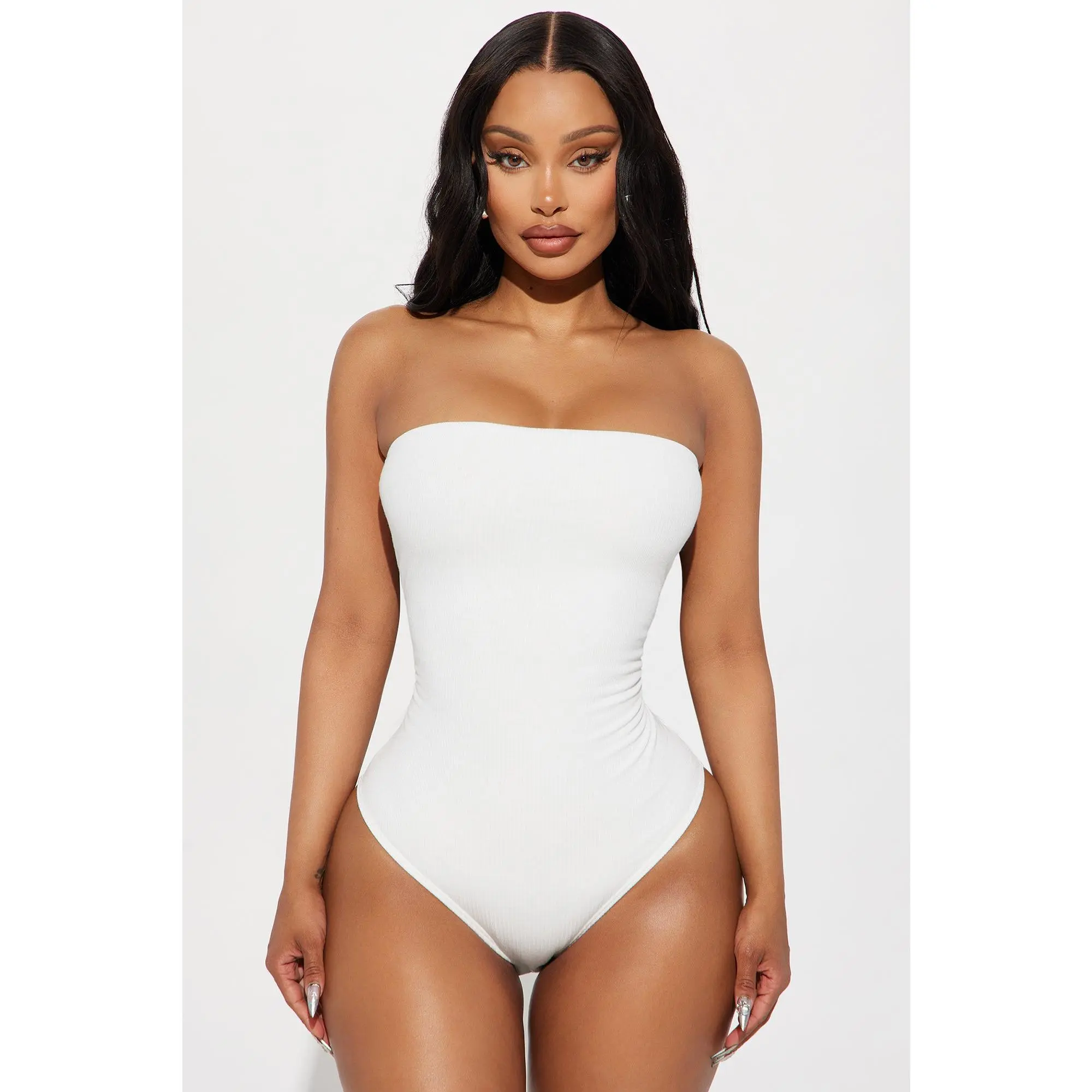 Demi Double Lined Tube Bodysuit - White